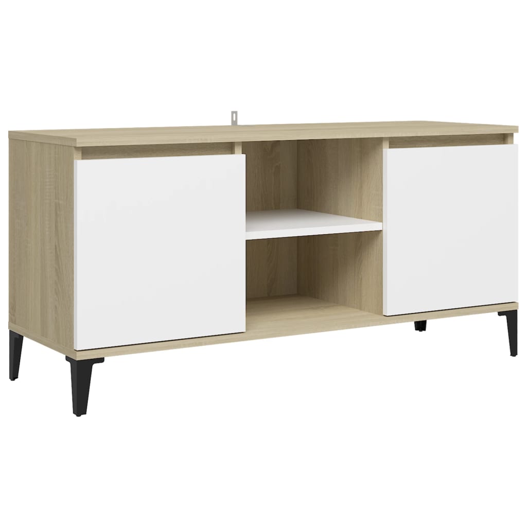 TV Cabinet with Metal Legs White and Sonoma Oak 103.5x35x50 cm