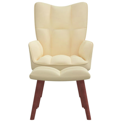 Relaxing Chair with a Stool Cream White Velvet