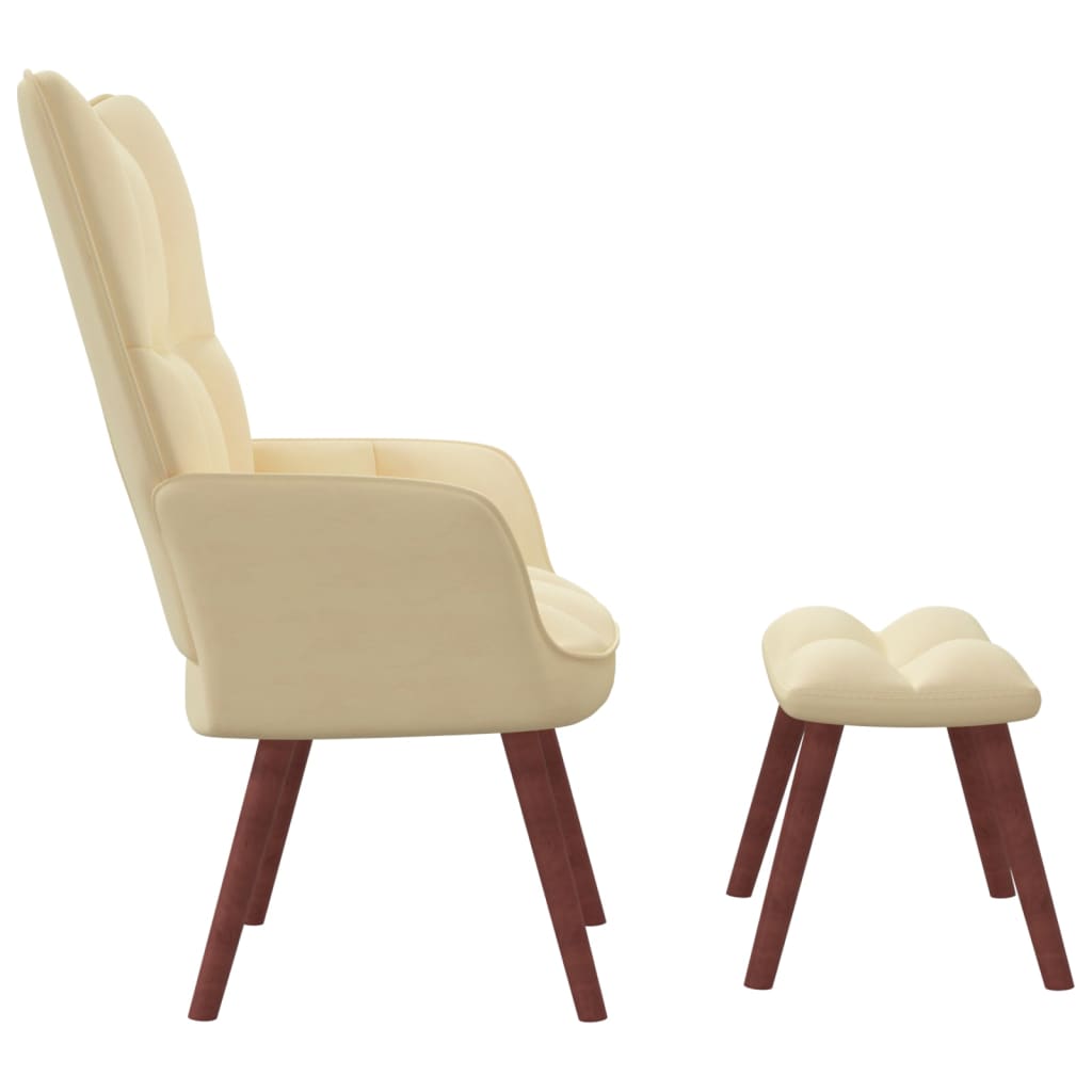Relaxing Chair with a Stool Cream White Velvet