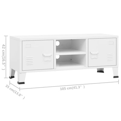 Industrial TV Cabinet White 105x35x42 cm Metal