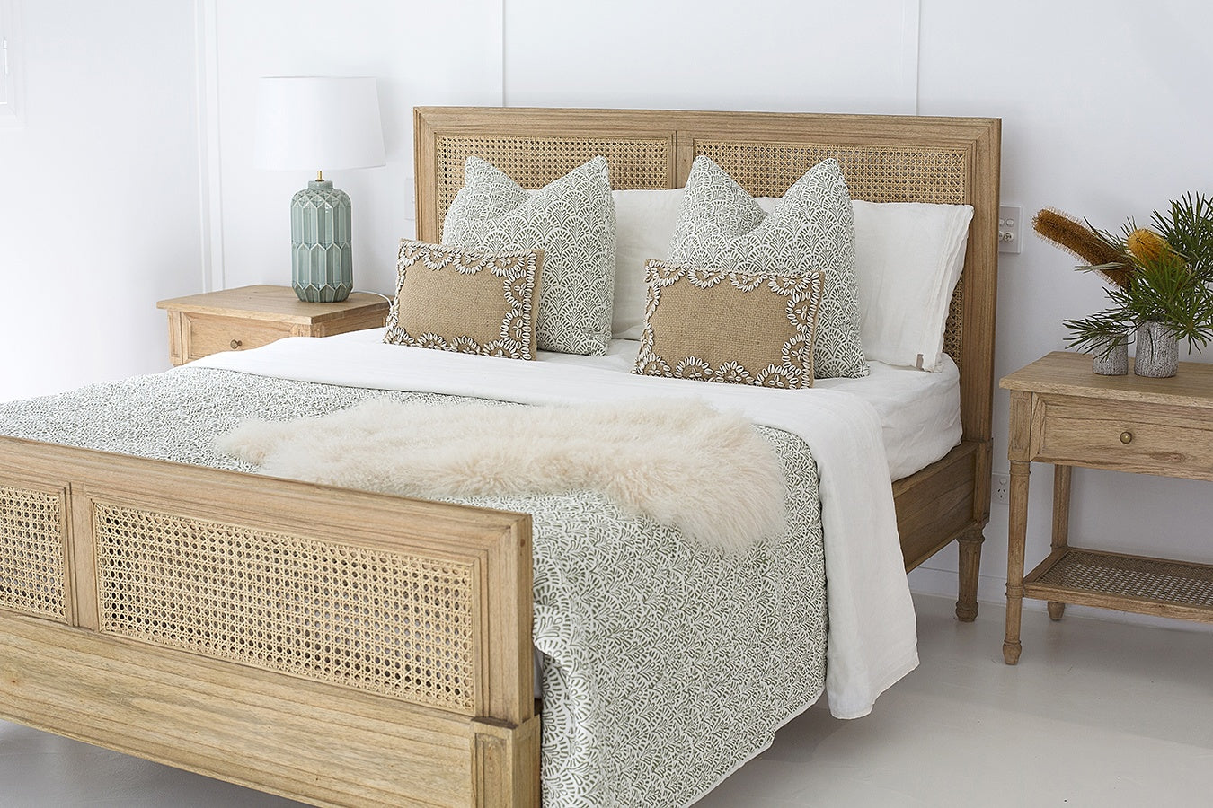 Daydream Cane Bed - Queen Size - Weathered Oak