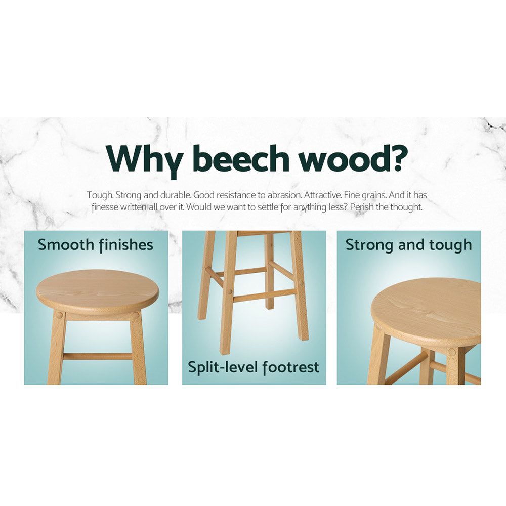 Set of 2 Beech Wood Backless Bar Stools - Natural
