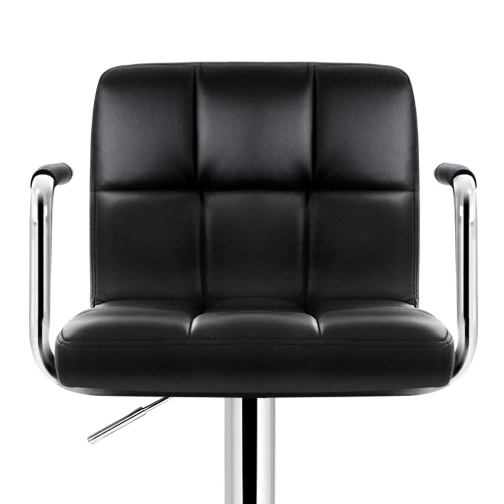 Artiss 2x Bar Stools Gas lift Swivel Chairs Kitchen Armrest Leather Chrome Black