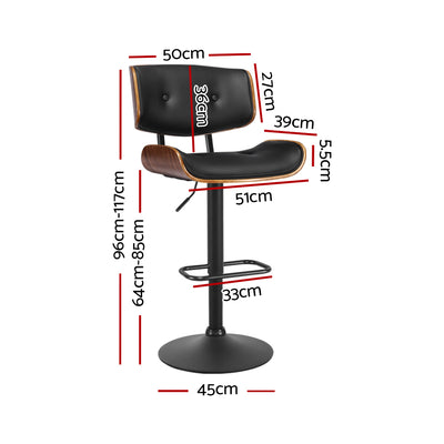 Bar Stool Gas Lift Wooden PU Leather - Black and Wood