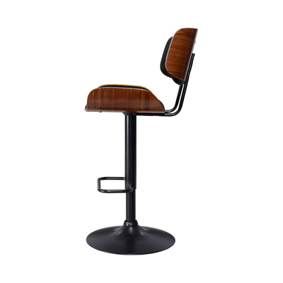 Bar Stool Gas Lift Wooden PU Leather - Black and Wood