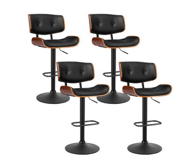 Artiss Set of 4 Kitchen Bar Stools Gas Lift Stool Chairs Swivel Barstool Leather Black