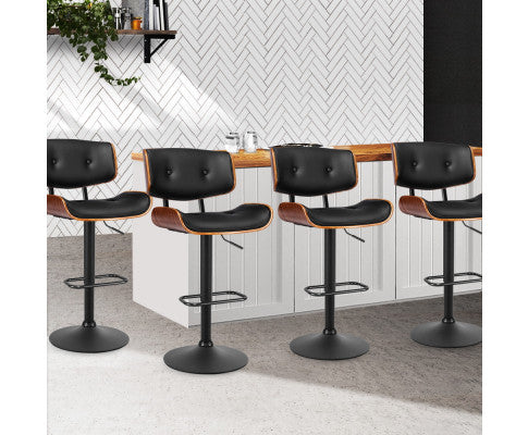 Artiss Set of 4 Kitchen Bar Stools Gas Lift Stool Chairs Swivel Barstool Leather Black