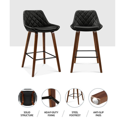 Artiss 2x Kitchen Bar Stools Wooden Stool Chairs Bentwood Barstool Leather Black