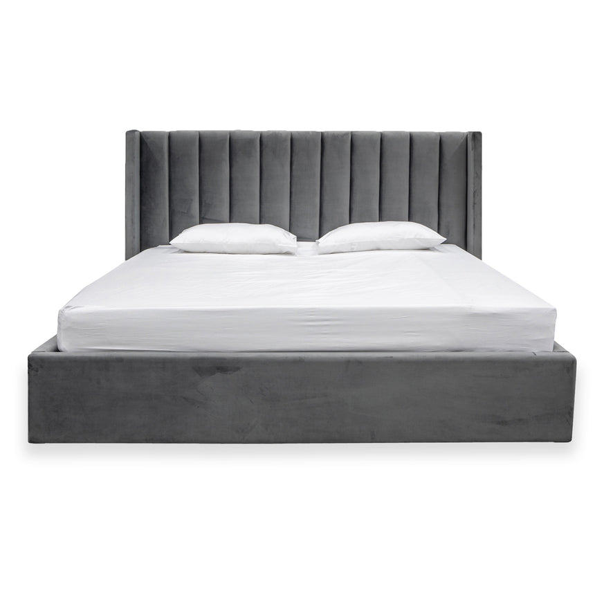 Queen Bed Frame - Wide Base in Charcoal Velvet