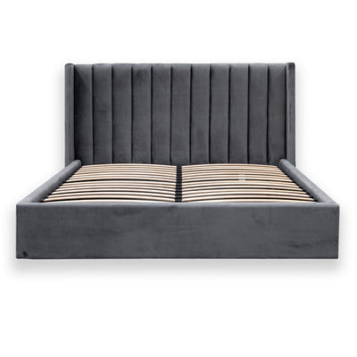 Queen Bed Frame - Wide Base in Charcoal Velvet