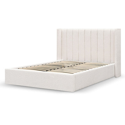 Wide Base Queen Sized Bed Frame - Snow Boucle