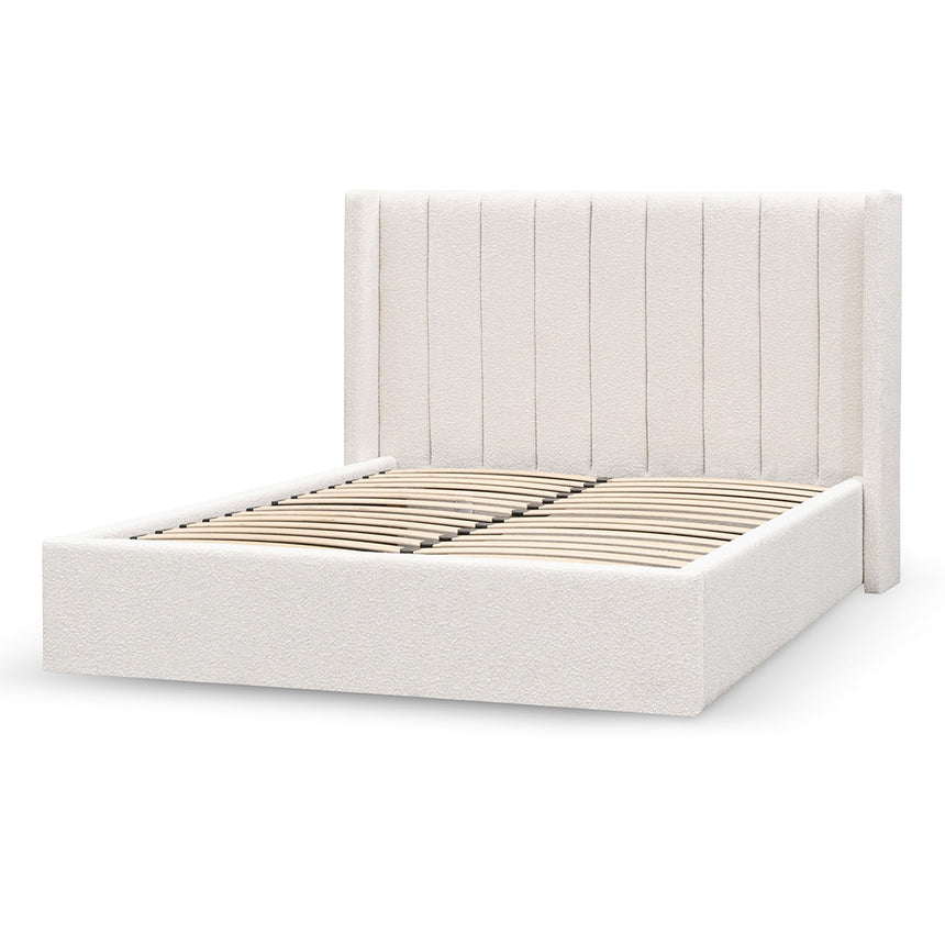 Wide Base Queen Sized Bed Frame - Snow Boucle