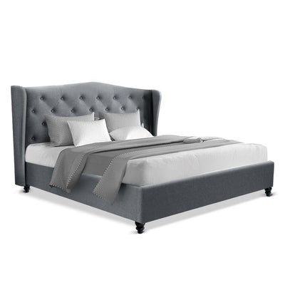 Artiss Double Size Wooden Upholstered Bed Frame Headboard - Grey