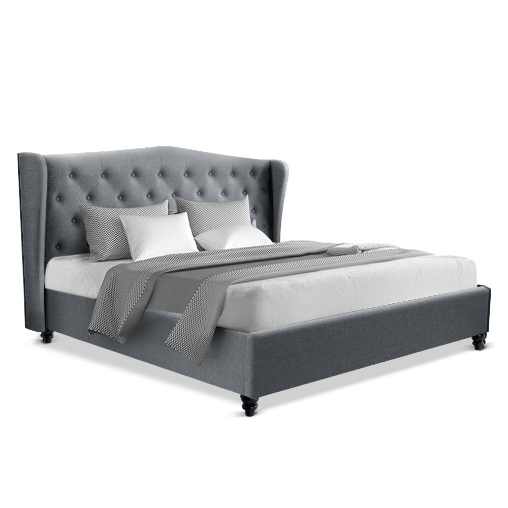 Artiss King Size Wooden Upholstered Bed Frame Headboard - Grey