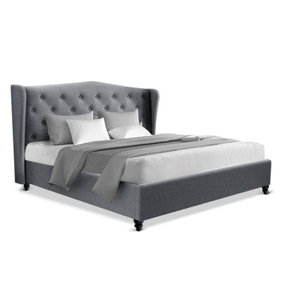 Artiss Queen Size Wooden Upholstered Bed Frame Headboard - Grey