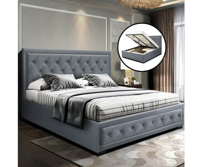 Artiss Bed Frame Queen Size Gas Lift Grey TIYO