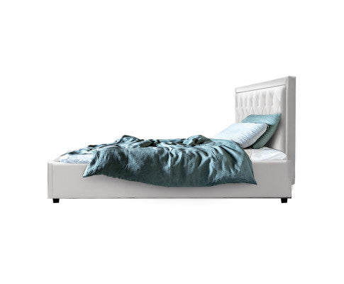 Artiss Bed Frame Queen Size Gas Lift White TIYO