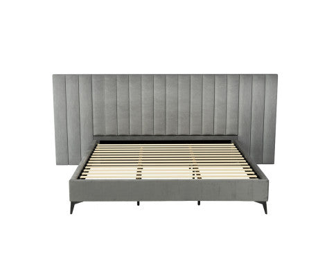 Artiss Bed Frame King Size Velvet Grey LOTT