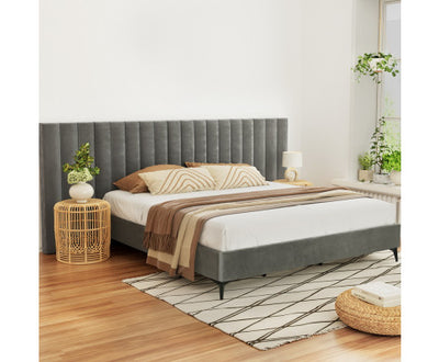 Artiss Bed Frame King Size Velvet Grey LOTT