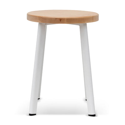 46cm Natural Wooden Seat Low Stool - White Legs