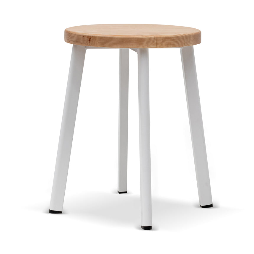 46cm Natural Wooden Seat Low Stool - White Legs