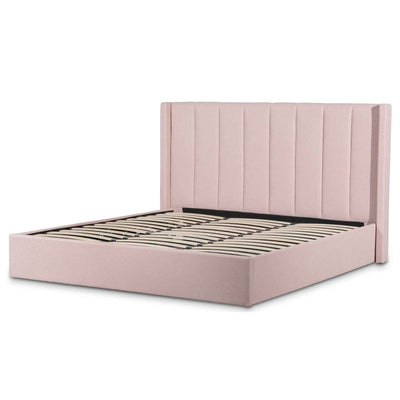 Fabric King Bed - Blush Pink with Storage