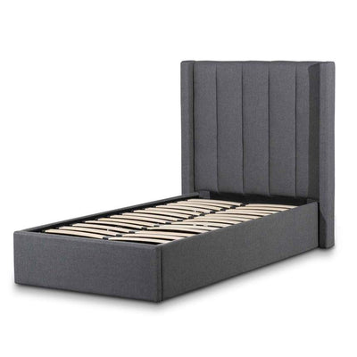 Fabric Single Bed Frame - Charcoal Grey with Storage