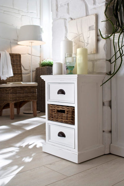 Bedside Storage Unit with Basket - Classic White