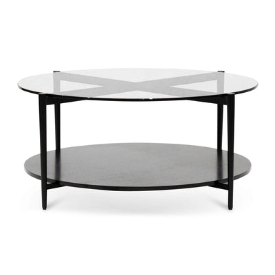 Round Grey Glass Coffee Table - Black