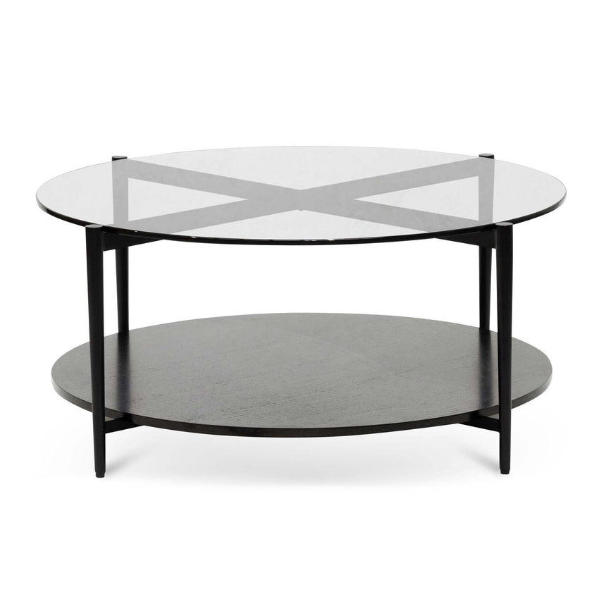 Round Grey Glass Coffee Table - Black