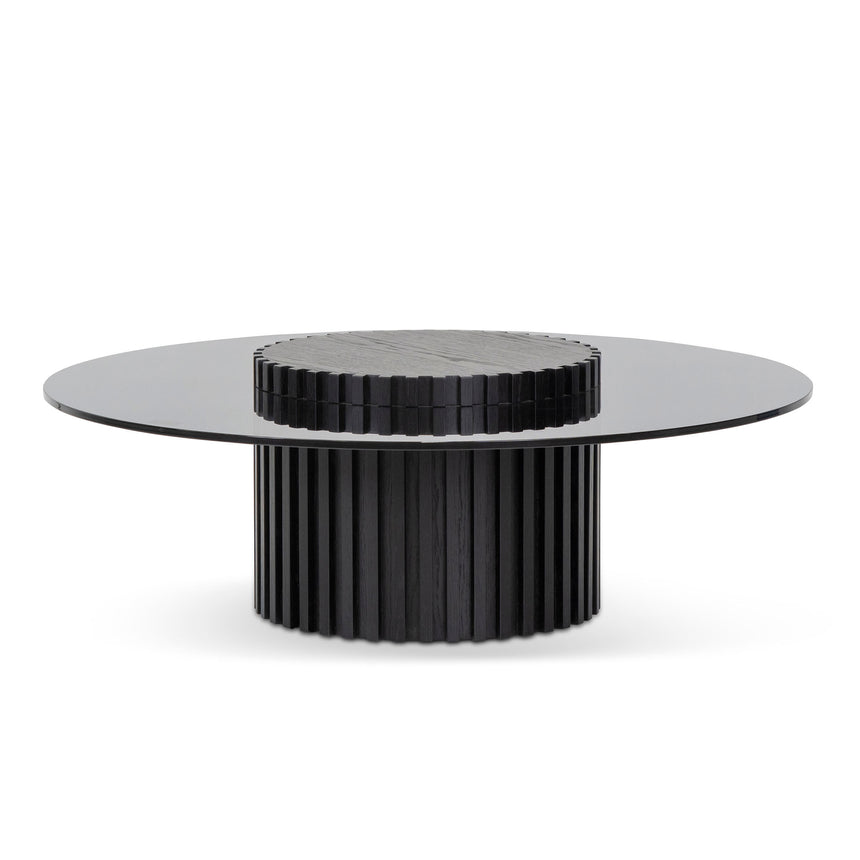 1.1m Round Glass Cofee Table - Black