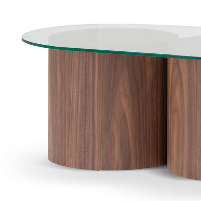 1.4m Oval Glass Coffee Table - Walnut