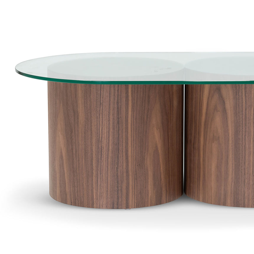 1.4m Oval Glass Coffee Table - Walnut