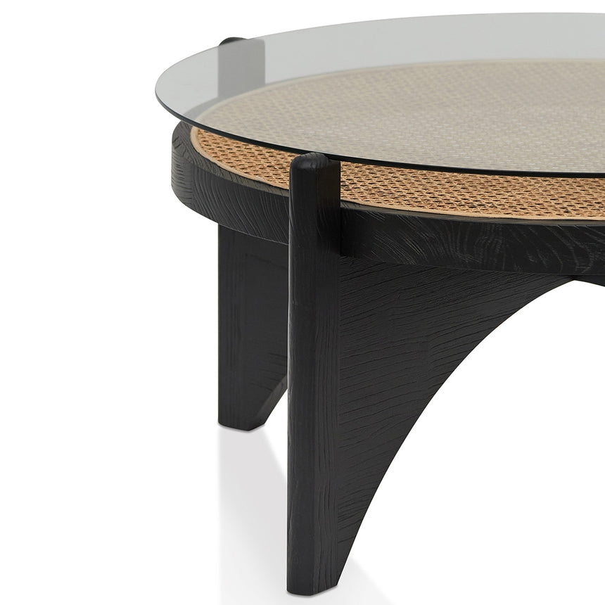 96cm Round Glass Coffee Table - Black