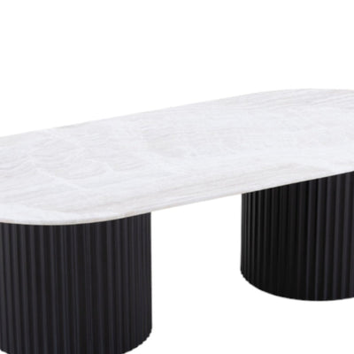 1.3m Travertine Top Oval Coffee Table - Black Base
