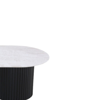1.3m Travertine Top Oval Coffee Table - Black Base