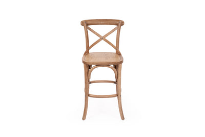 French Cross Back Counter Stool - Natural Oak - Timber Seat