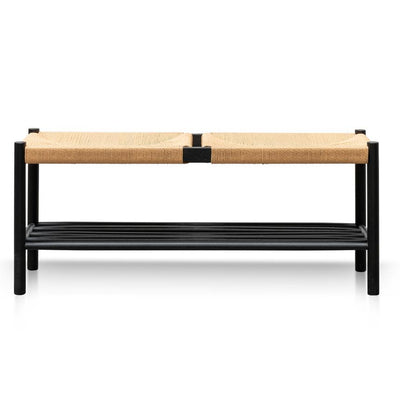 110cm Black Oak Bench - Natural Seat