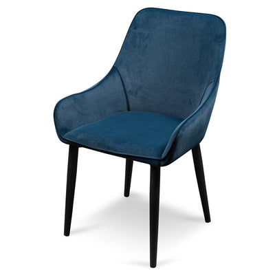 Dining Chair - Navy Blue Velvet with Black Legs (Set of 2)