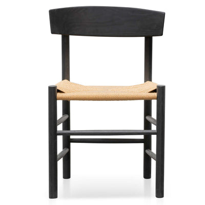 Rattan Black Dining Chair - Natural Seat (Set of 2)