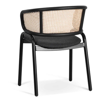 Fabric Dining Chair - Grey with Rattan Back