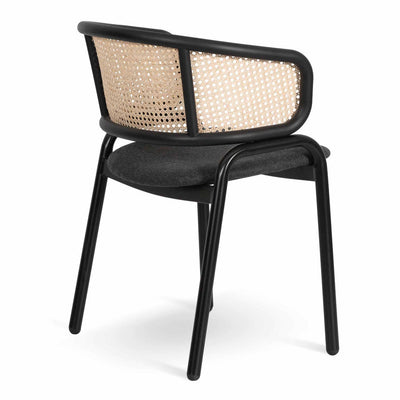 Fabric Dining Chair - Grey with Rattan Back