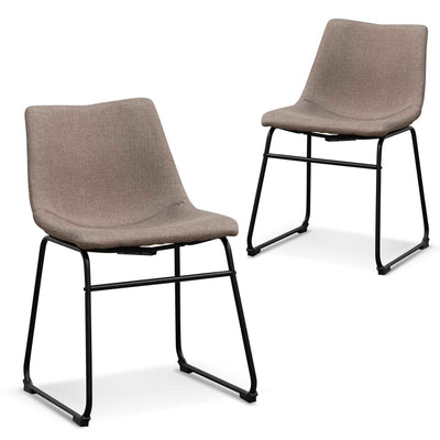 Fabric Dining Chair - Brown Grey (Set of 2)