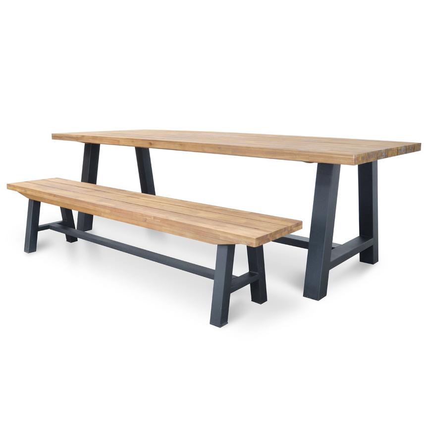 Outdoor Wooden Bench - Natural Top and Black Legs