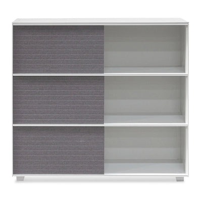 Inter-layered White Storage Cabinet - Grey Doors