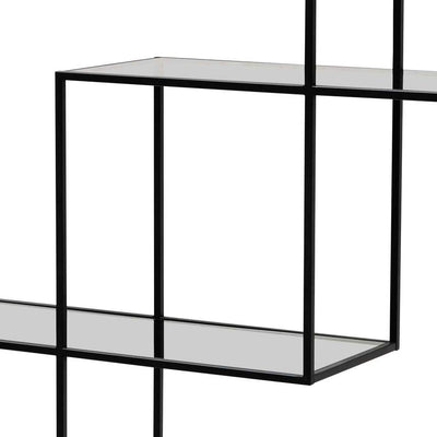 Grey Glass Small Shelving Unit - Black Frame