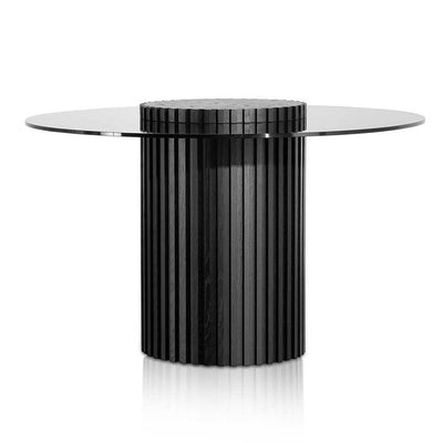 1.2m Grey Glass Round Dining Table - Black