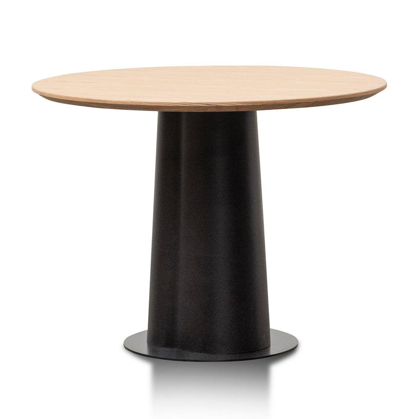 Round Wooden Dining Table - Natural Top and Black Base