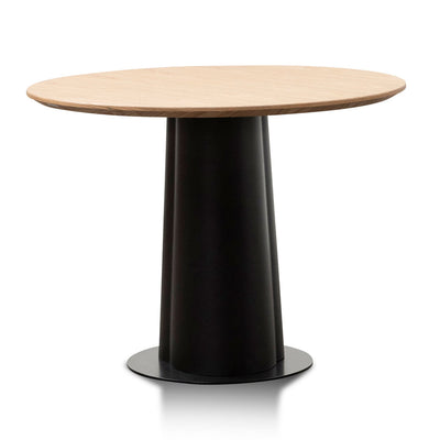 Round Wooden Dining Table - Natural Top and Black Base