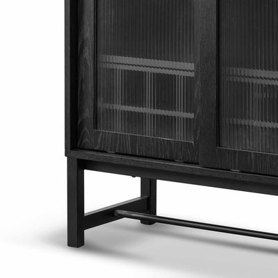 Black Bar Cabinet - Flute Glass Doors